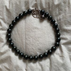 Sterling Silver Necklace with Heavy Metal Beads and Toggle Closure Classic Style